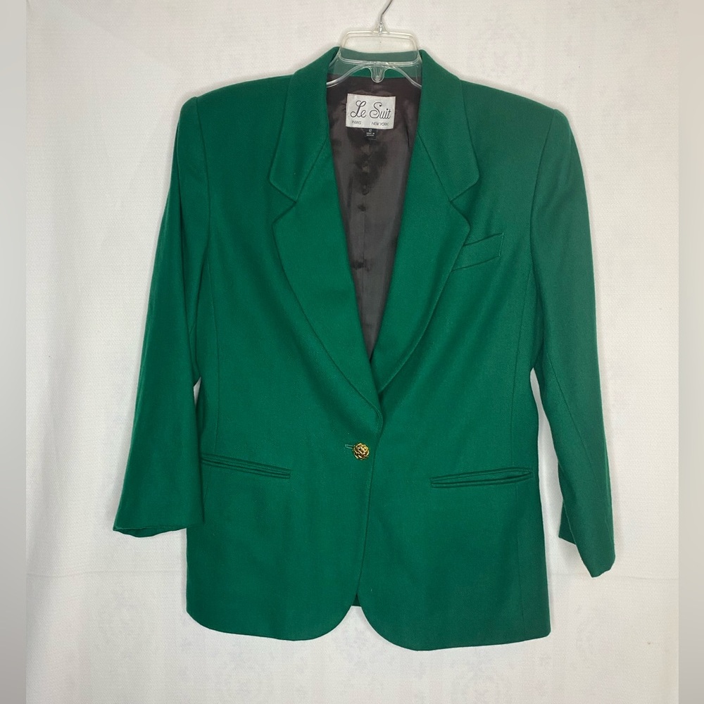 Vintage Wool Green Le Suit Jacket and Skirt size 12P